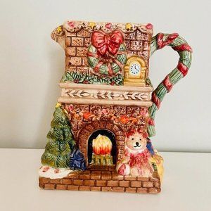 Vintage Christmas Pitcher Fireplace Hearth Heritage Mint LTD 8 inches tall FLAWS
